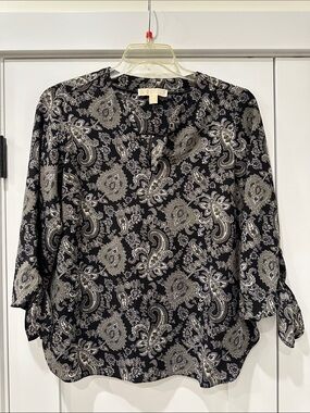 MICHAEL Michael Kors Black Blouse with Silver Paisley Print